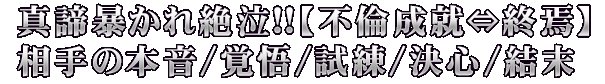 真諦暴かれ絶泣!!【不倫成就⇔終焉】相手の本音/覚悟/試練/決心/結末
