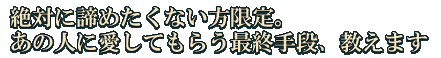 絶対に諦めたくない方限定。あの人に愛してもらう最終手段、教えます