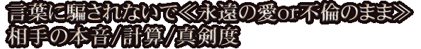 言葉に騙されないで≪永遠の愛or不倫のまま≫相手の本音/計算/真剣度