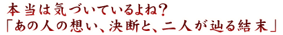 本当は気づいているよね？「あの人の想い、決断と、二人が辿る結末」