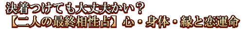決着つけても大丈夫かい？【二人の最終相性占】心・身体・縁と恋運命