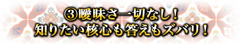 ③曖昧さ一切なし！知りたい核心も答えもズバリ！