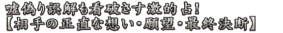 嘘偽り誤解も看破さす激的占！【相手の正直な想い・願望・最終決断】