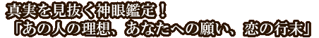 真実を見抜く神眼鑑定！「あの人の理想、あなたへの願い、恋の行末」