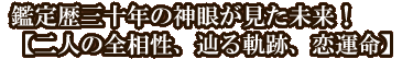 鑑定歴三十年の神眼が見た未来！【二人の全相性、辿る軌跡、恋運命】