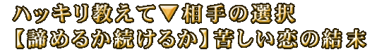 ハッキリ教えて▼相手の選択【諦めるか続けるか】苦しい恋の結末