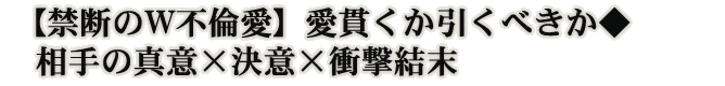【禁断のW不倫愛】愛貫くか引くべきか◆相手の真意×決意×衝撃結末